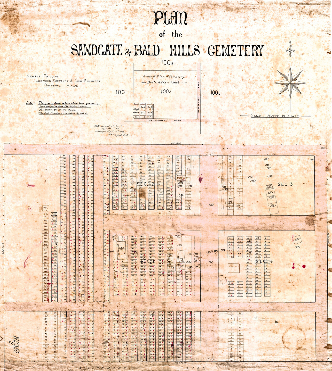 Plan Bald Hills and Sandgate Cemetery 1891