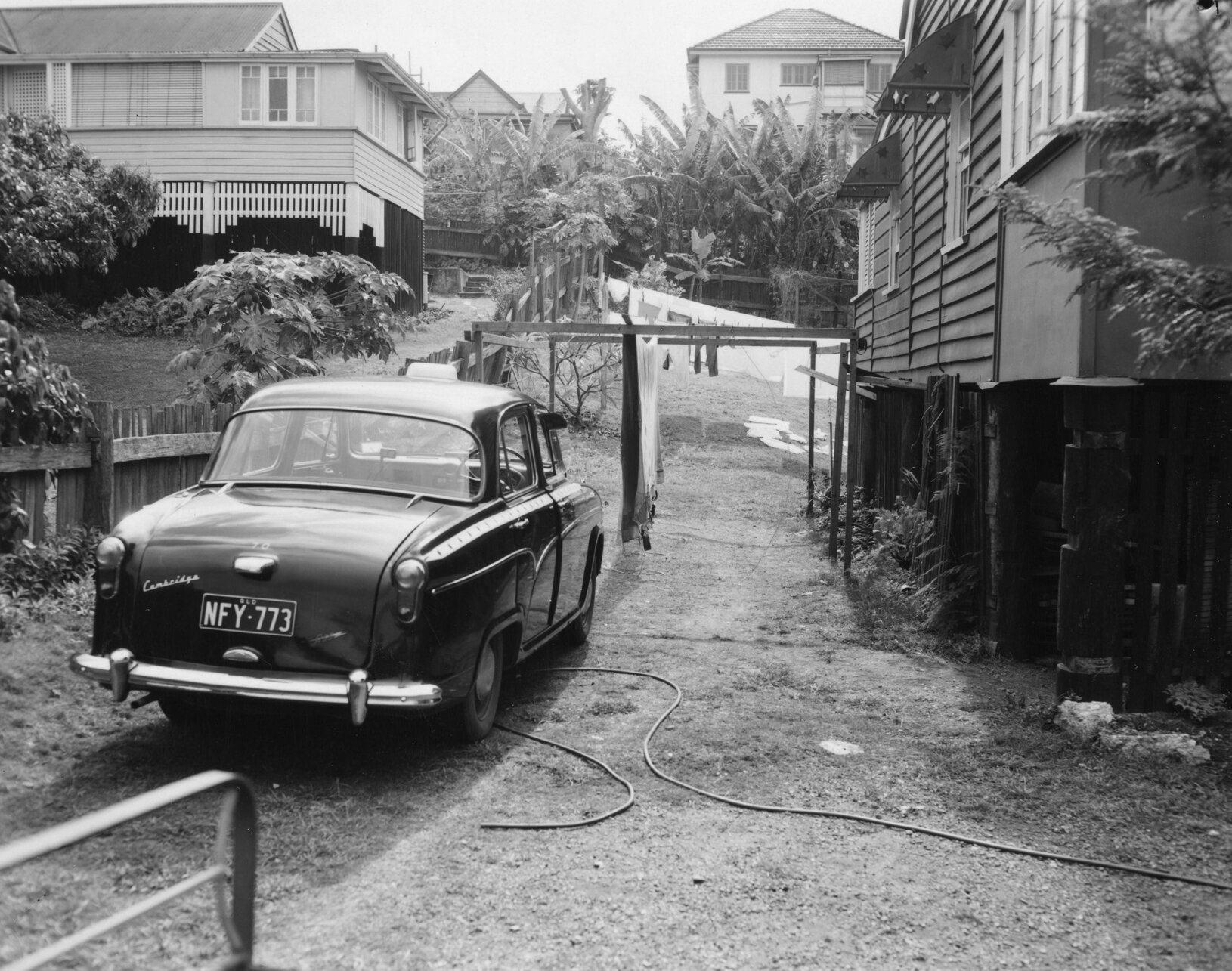 Black and White Taxi in Yard - Highgate Hill - 1959