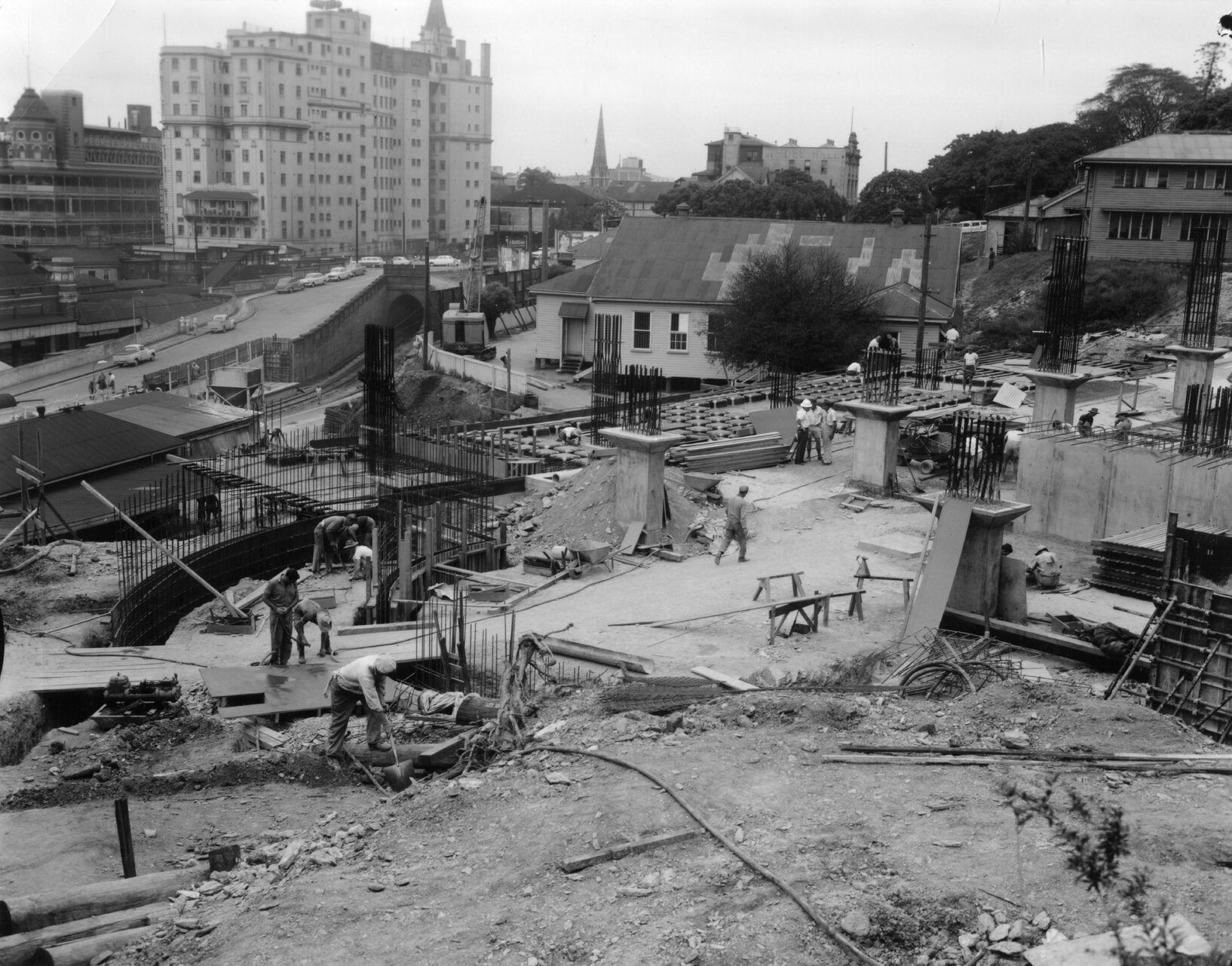 View to Turbot Ann streets from Wickham Terrace car park construction site. 1960