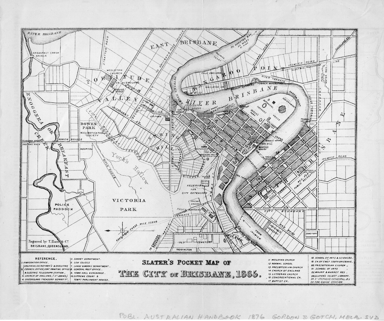 Slater's Pocket Map of Brisbane - 1865