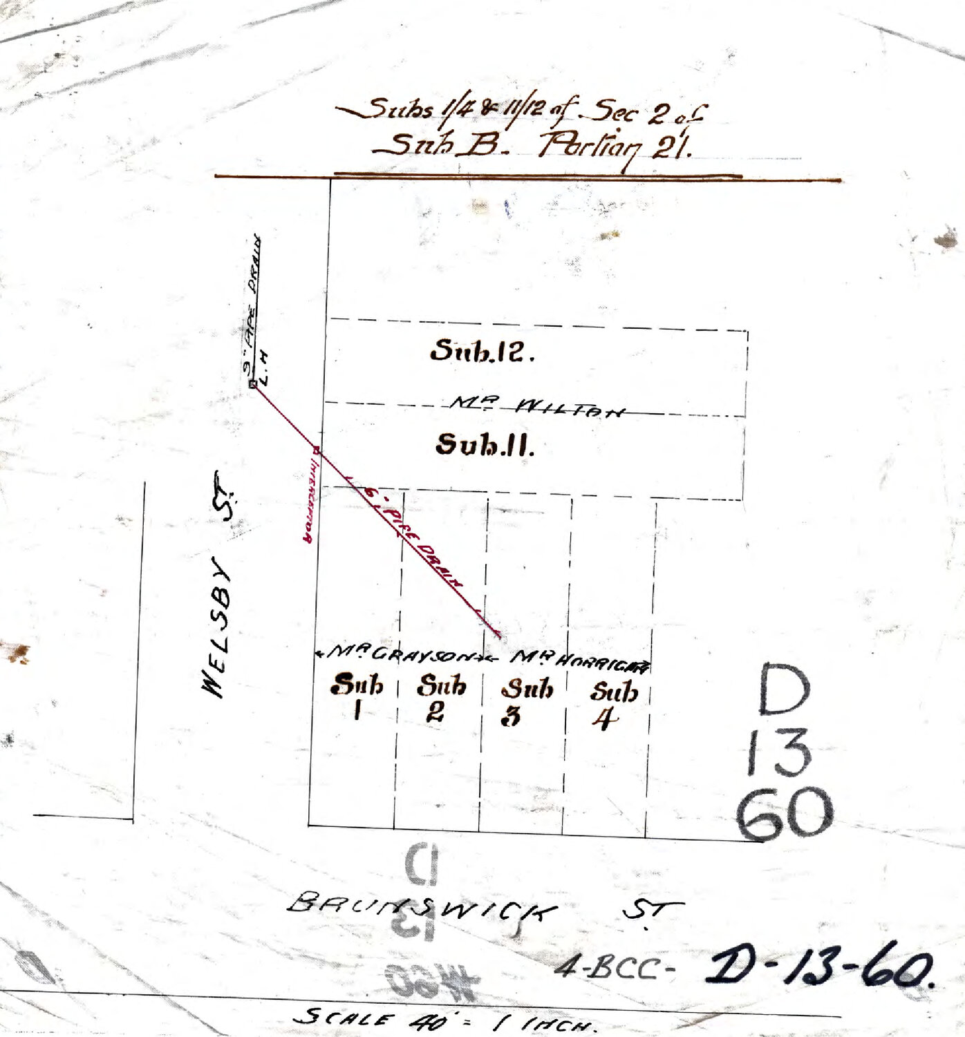 Subdivisions and owners names on corner of Welsby and Brunswick Street, New Farm
