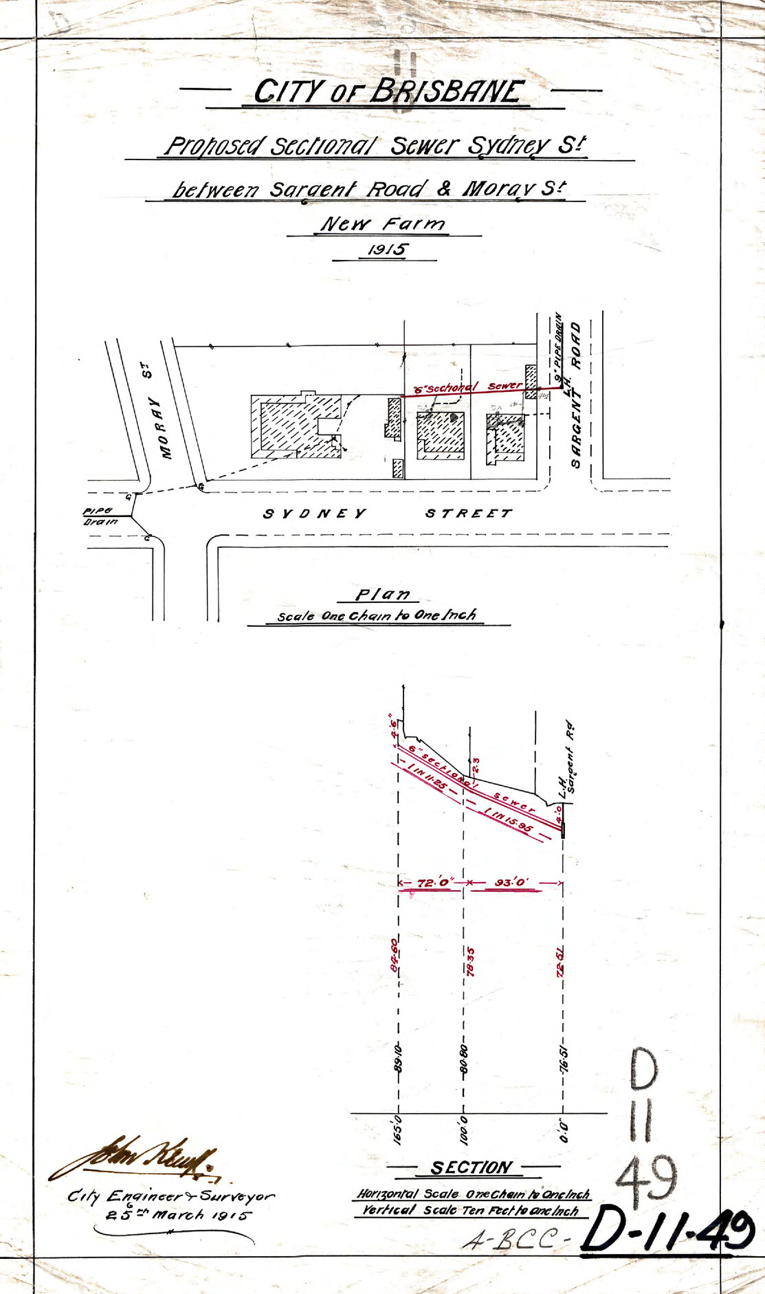 Plan showing houses on Sydney Street between Sargent and Moray Street, New Farm - 1915