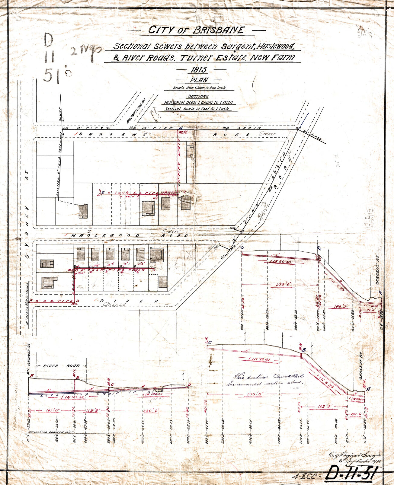 Plan of houses around Hazlewood Street, New Farm - 1915