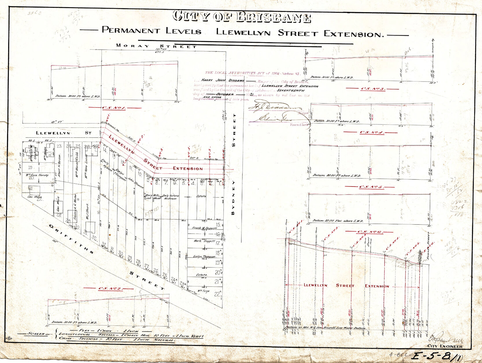 Llewellyn Street Extension showing and houses property owners, New Farm - 1921