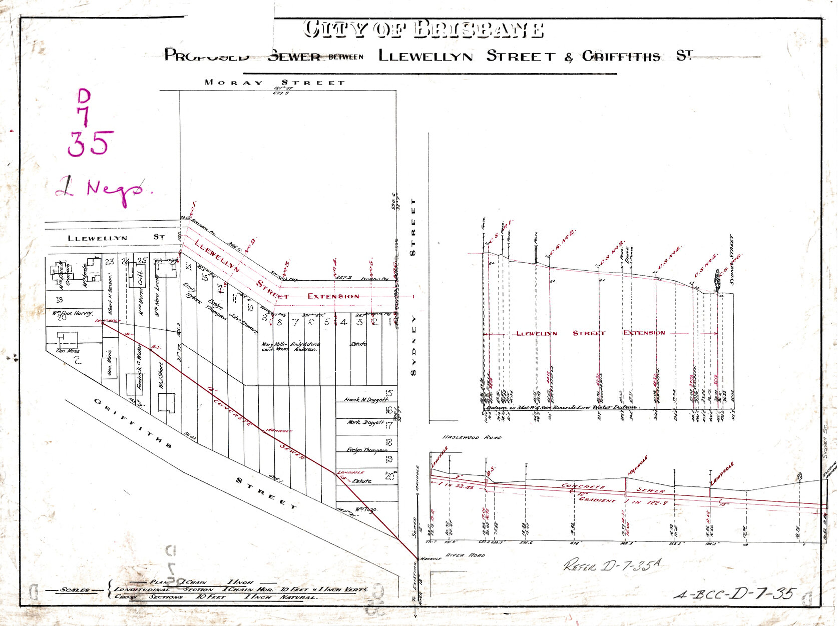 Proposed sewer between Llewellyn Street and Griffith Street, New Farm