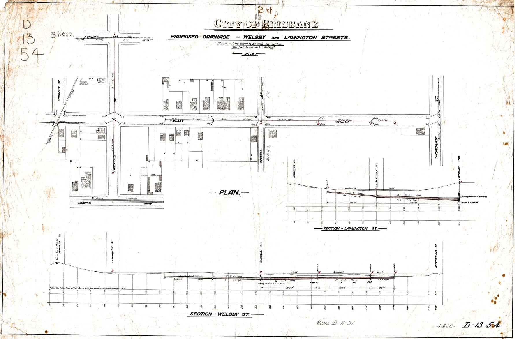 Welsby and Lamington Street proposed drainage, New Farm - 1912