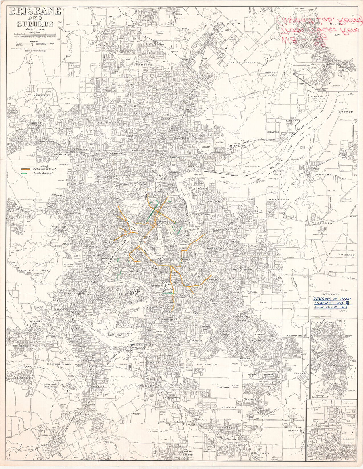 Plans showing removal of Tram tracks Brisbane City 1971