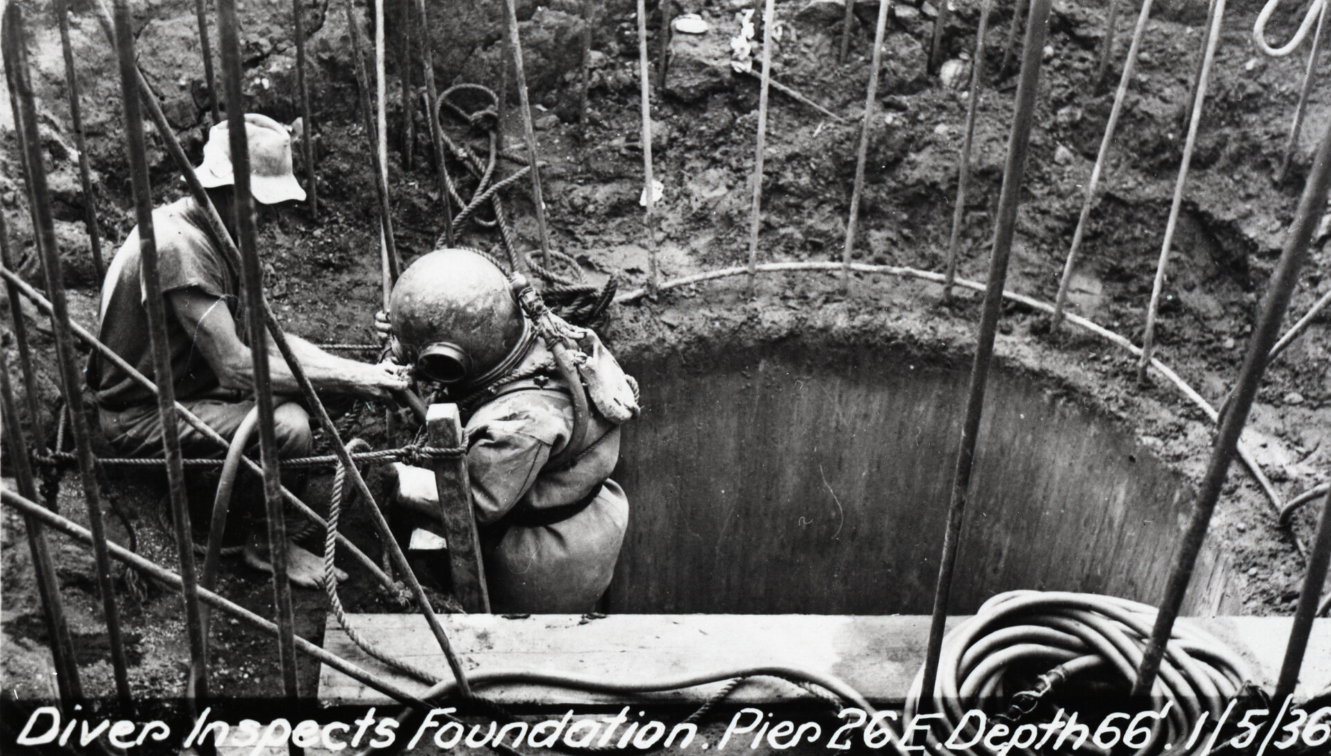 Diver Inspecting Story Bridge Foundations - 1936
