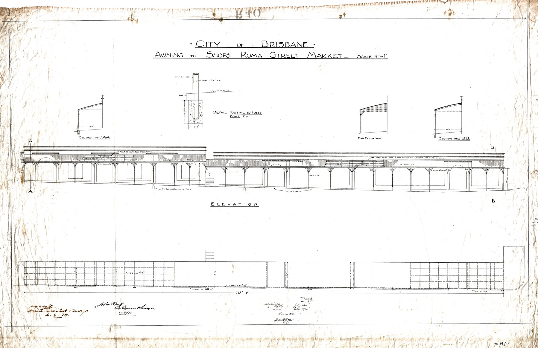 Plan of Roma Street Market awnings, Brisbane City - 1915