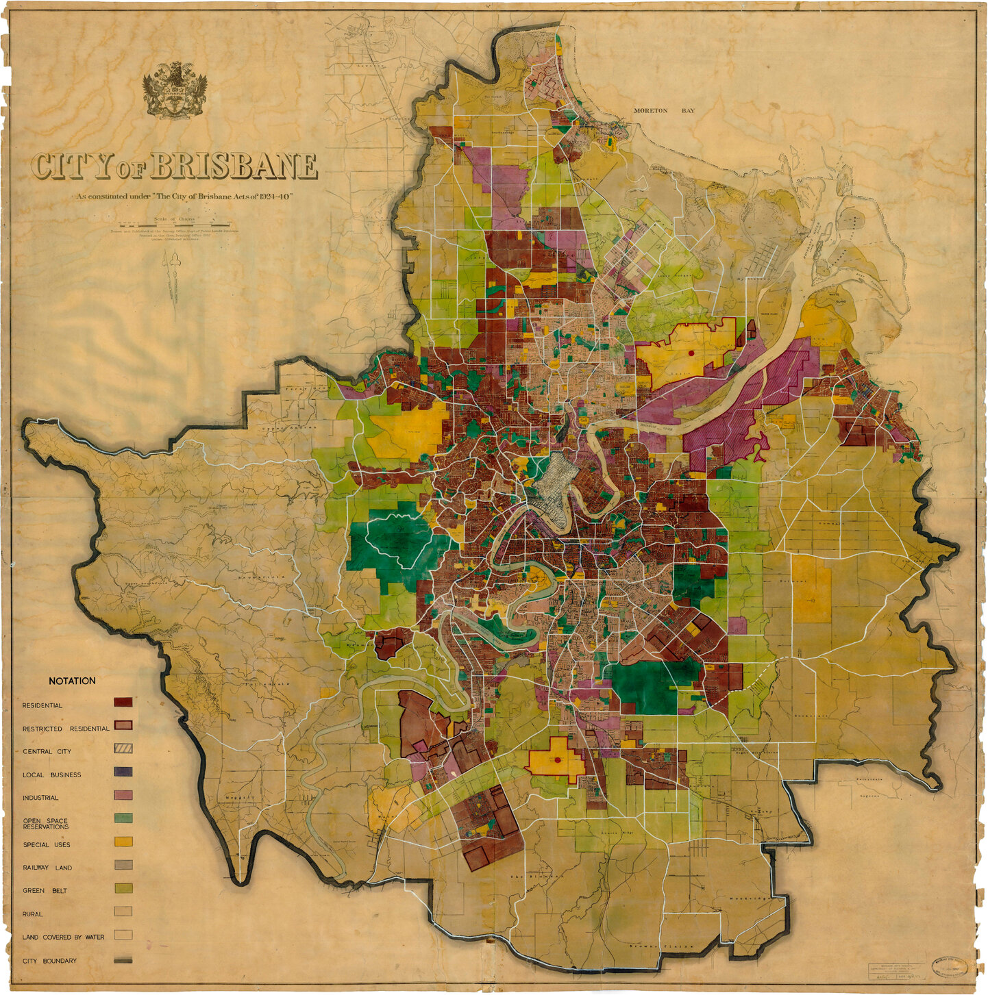Town Plan, Zoning Map, Brisbane, 1952