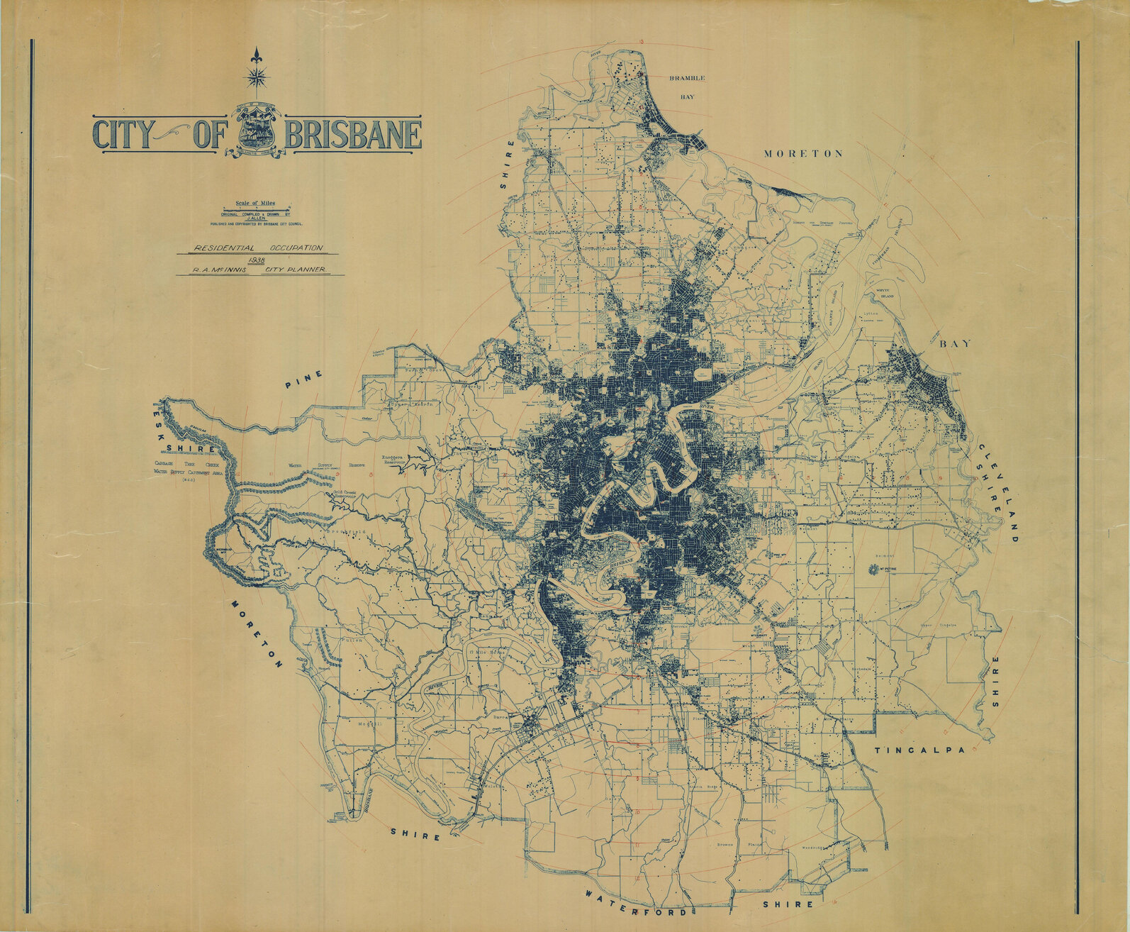  Civic Survey Map showing residential cccupation, Brisbane 1938