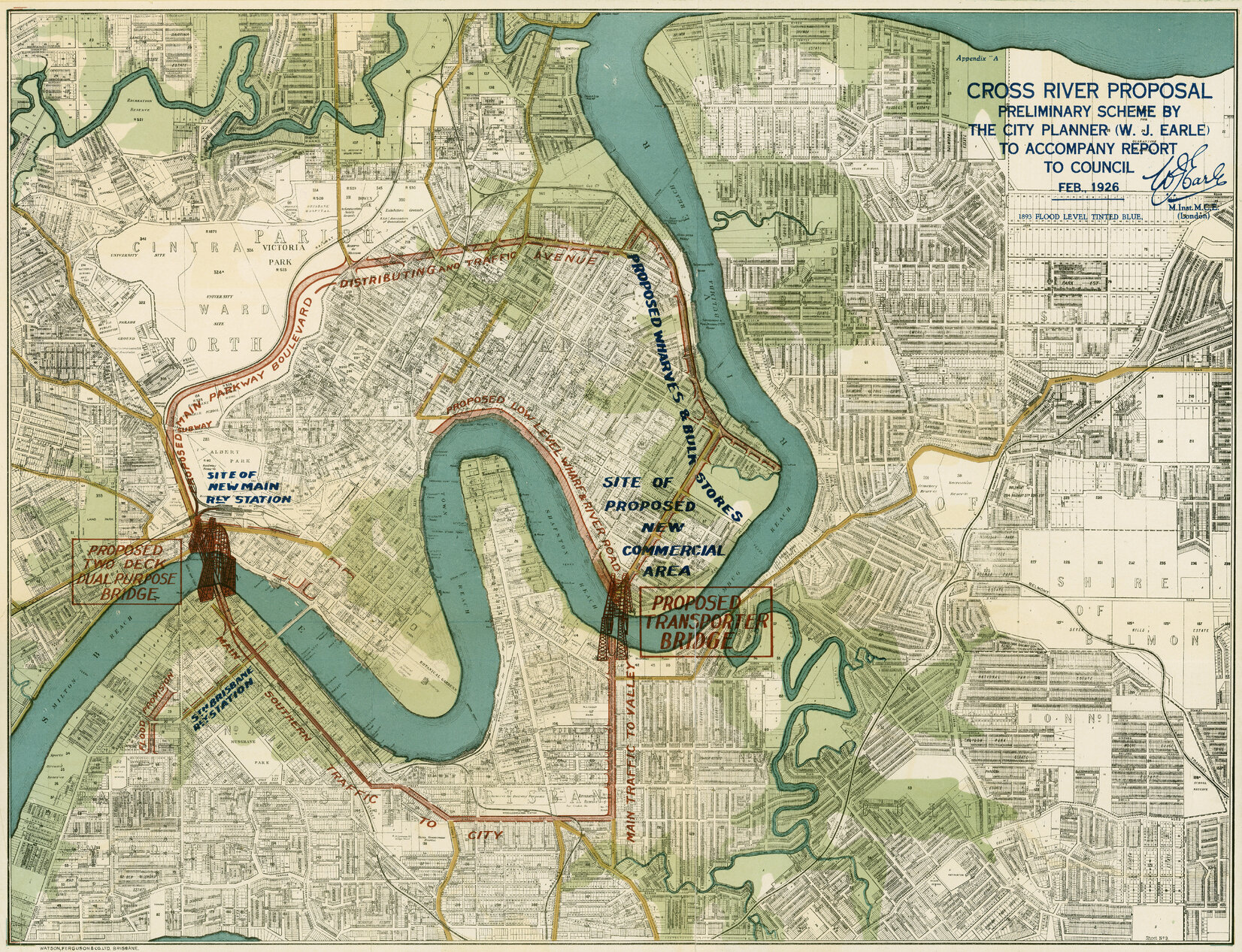 Cross River Bridge proposal report City Planner - map extract 1926