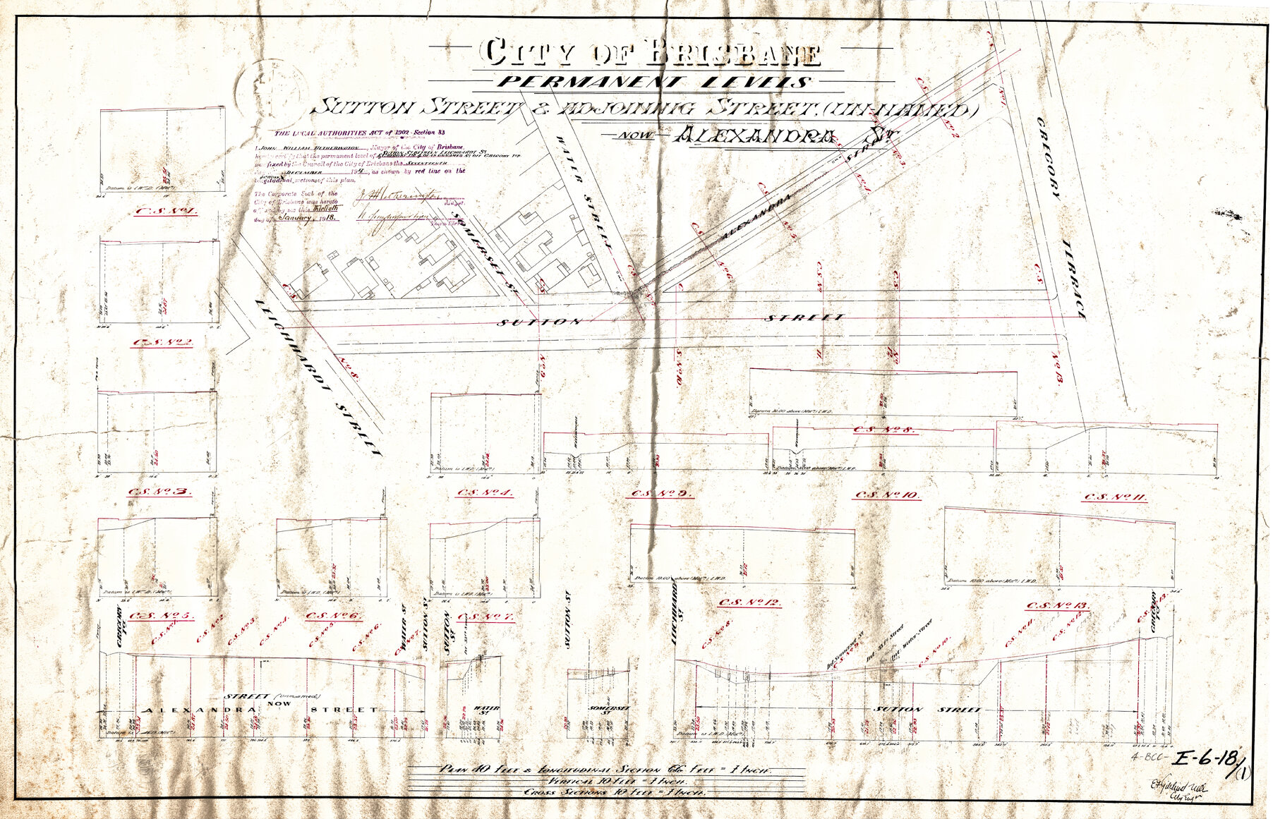 Sutton Street [now demolished] and Alexandra Street permanent levels, Bowen Hills - 1917