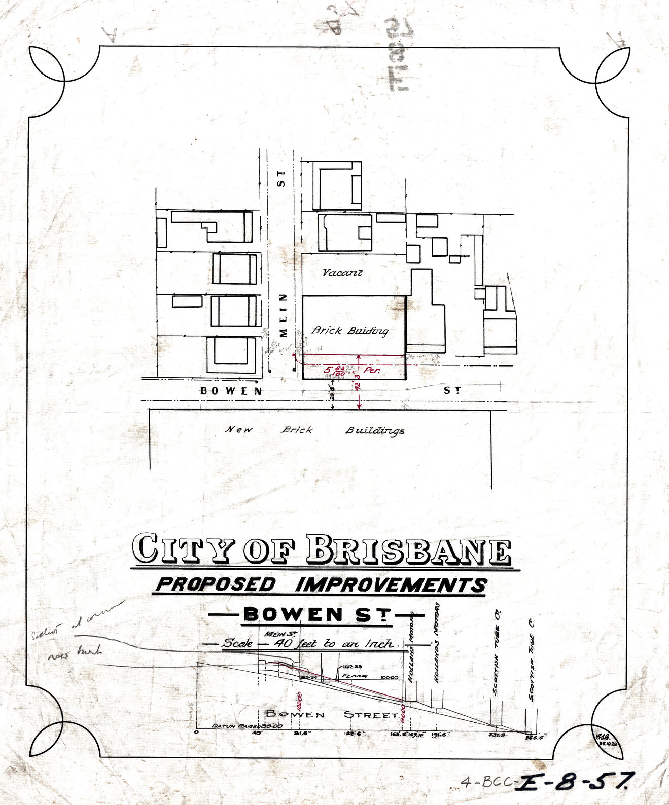 Proposed Improvements, Bowen Street, Mein Street, Spring Hill - 1922