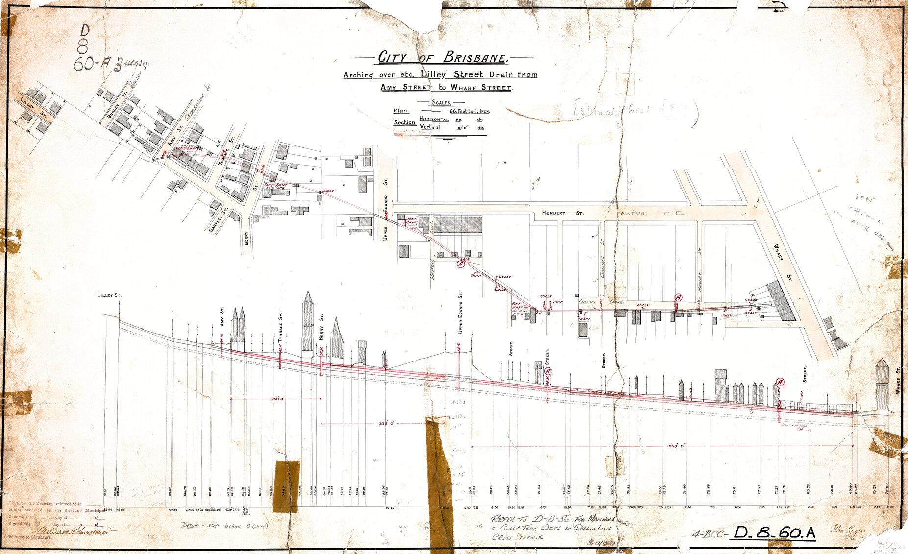 Arching over drain, Lilley Street from Amy Street [Sedgebrook Street] to Wharf Street, Spring Hill - 1897