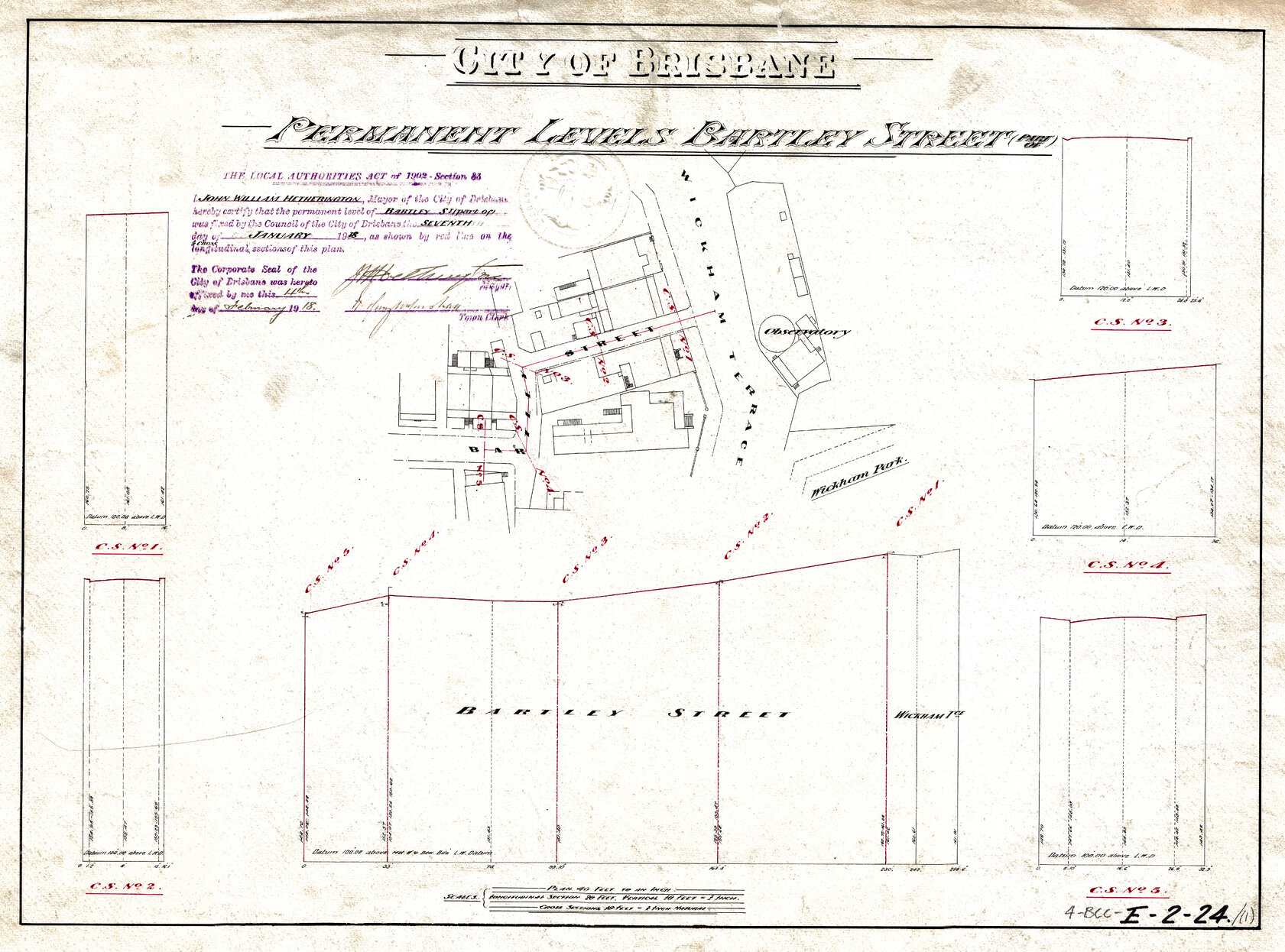 Permanent levels, Bartley Street, Spring Hill - 1918