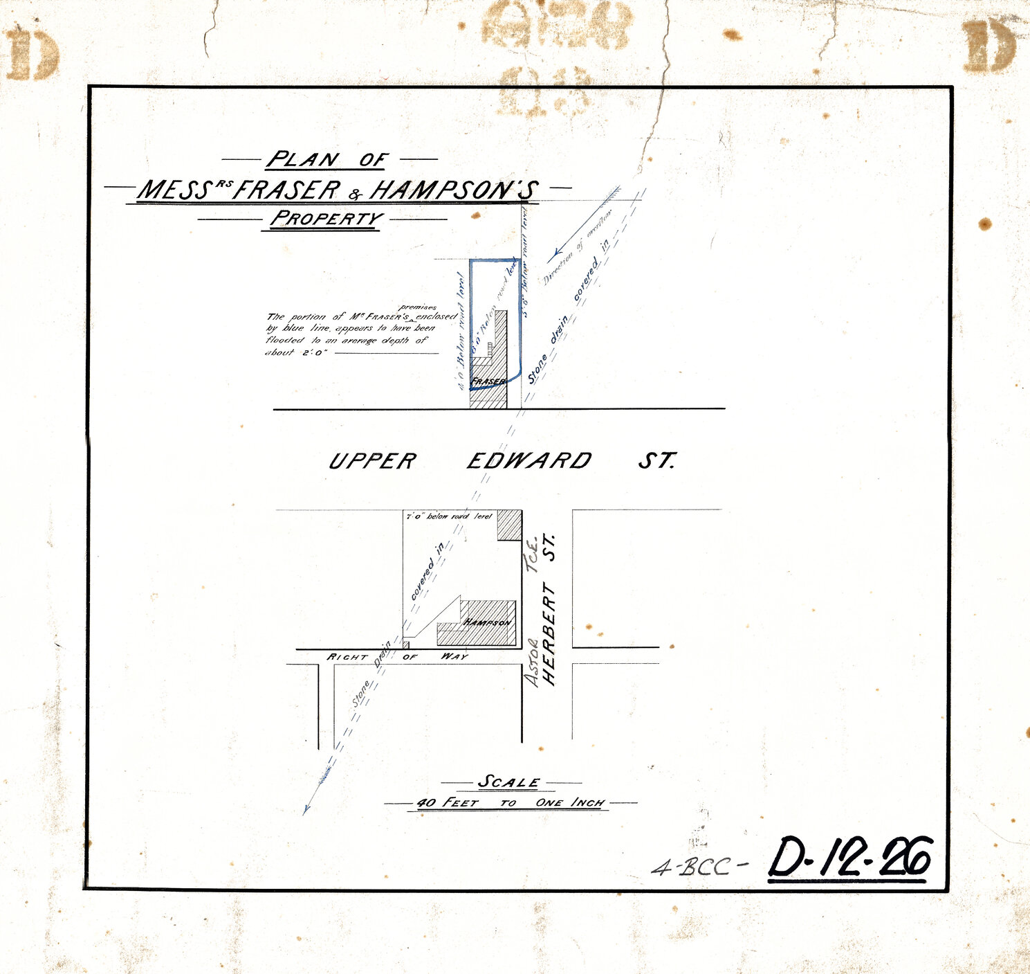 Plan of Messrs Fraser and Hampson&rsquo;s Property, showing house on the corner of Upper Edward Street,  Astor Terrace, Spring Hill
