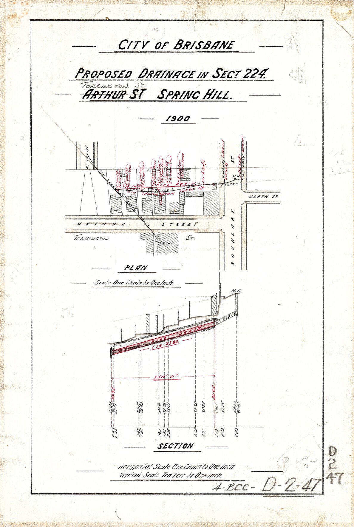 Proposed drainage in Section 224, Arthur Street [now Torrington Street], Spring Hill - 1900