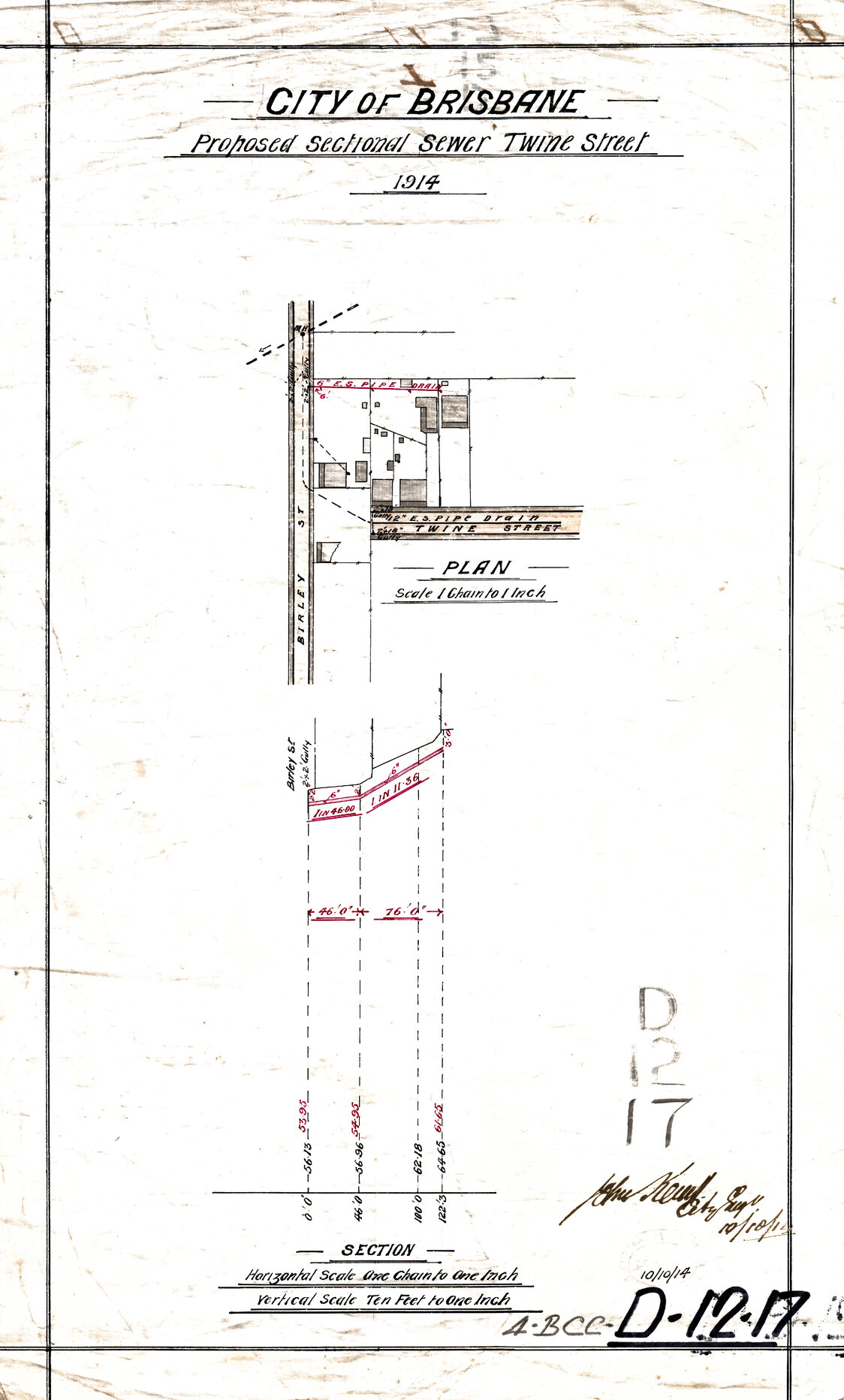 Proposed sectional sewer - Twine Street, Spring Hill - 1914