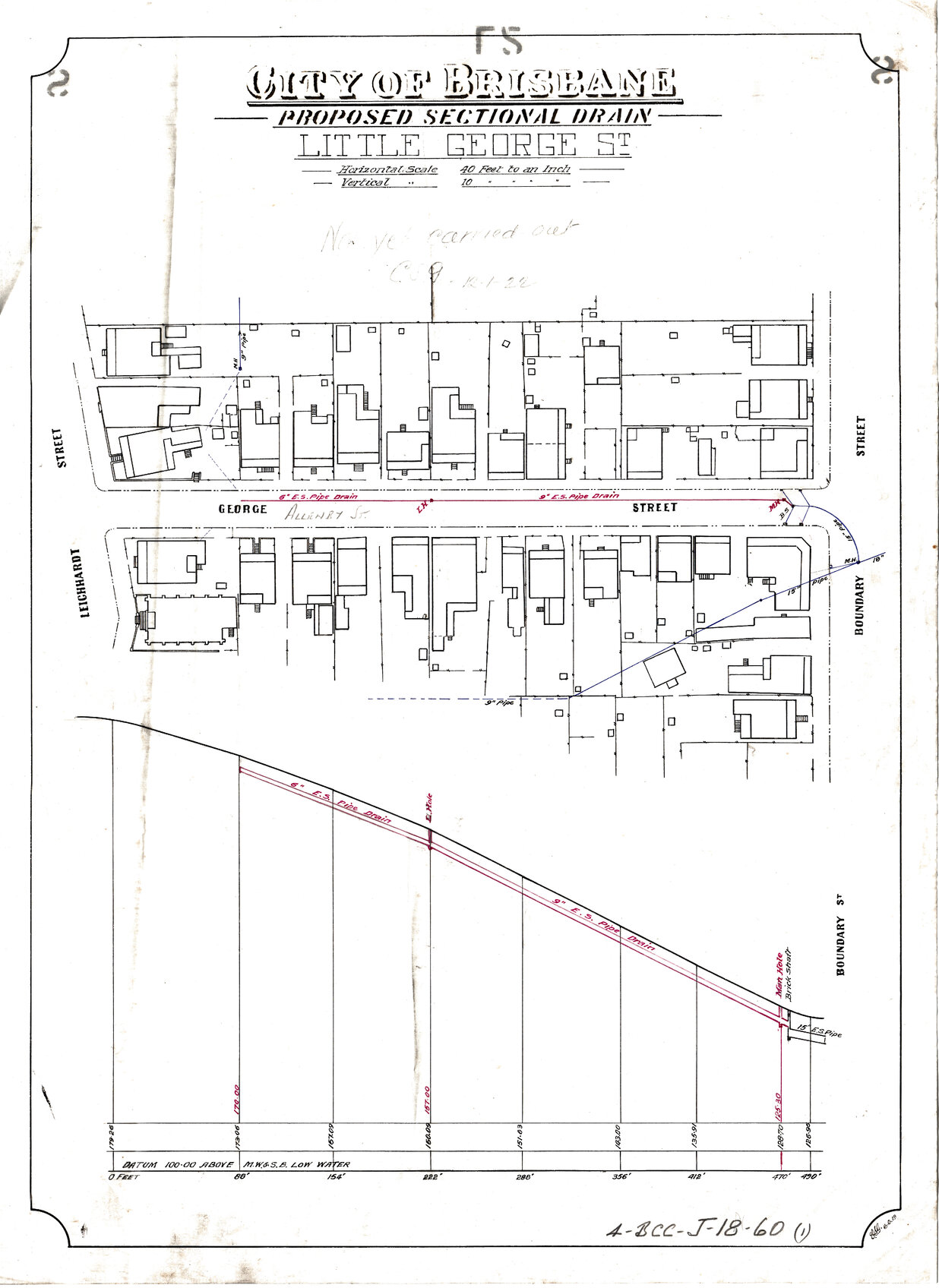 Proposed sectional drain - Little George Street [now Allenby Street] Spring Hill - 1919