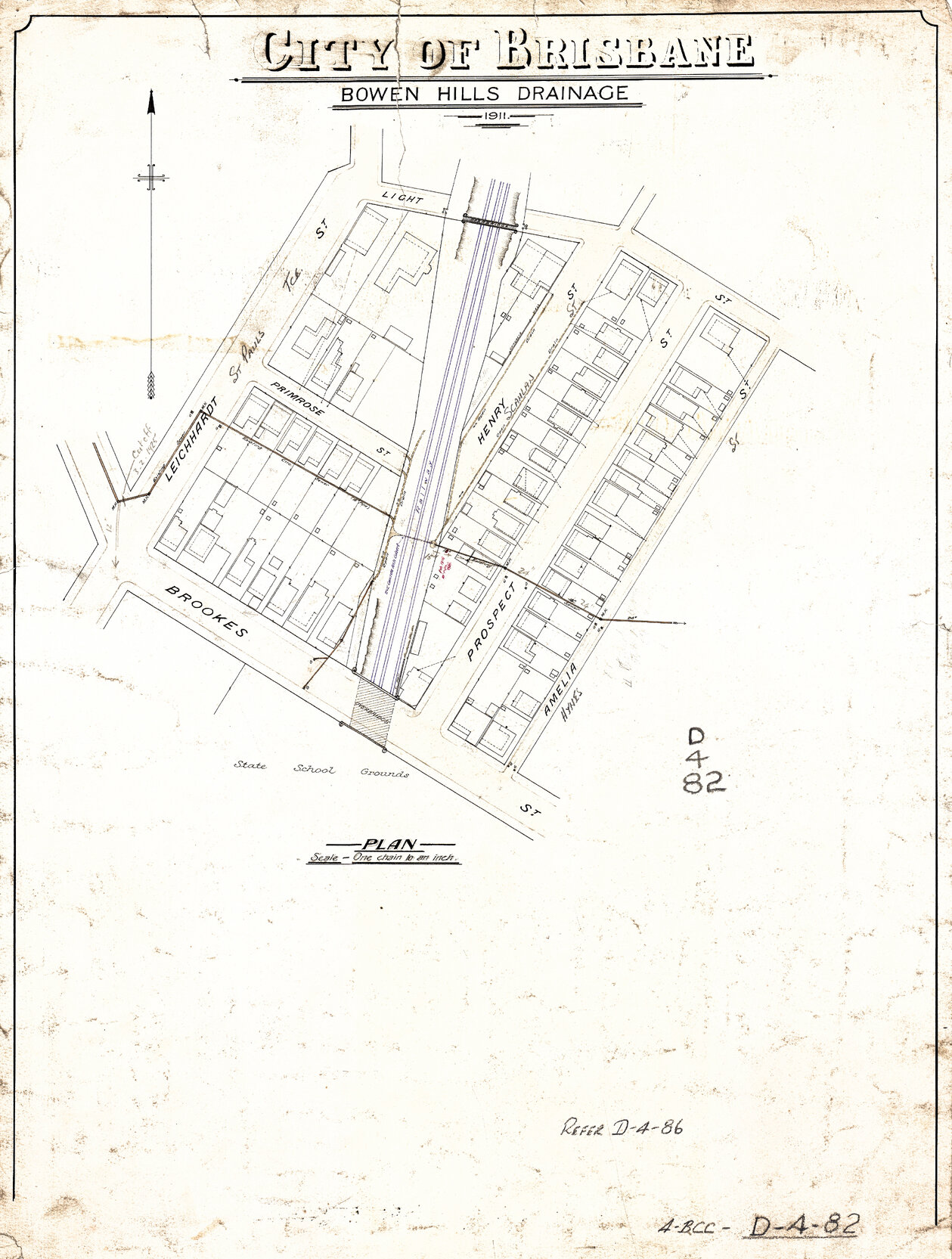 Drainage of block between St Pauls Terrace, Brookes Street, Light Street and Amelia Street, Bowen Hills and Fortitude Valley - 1911