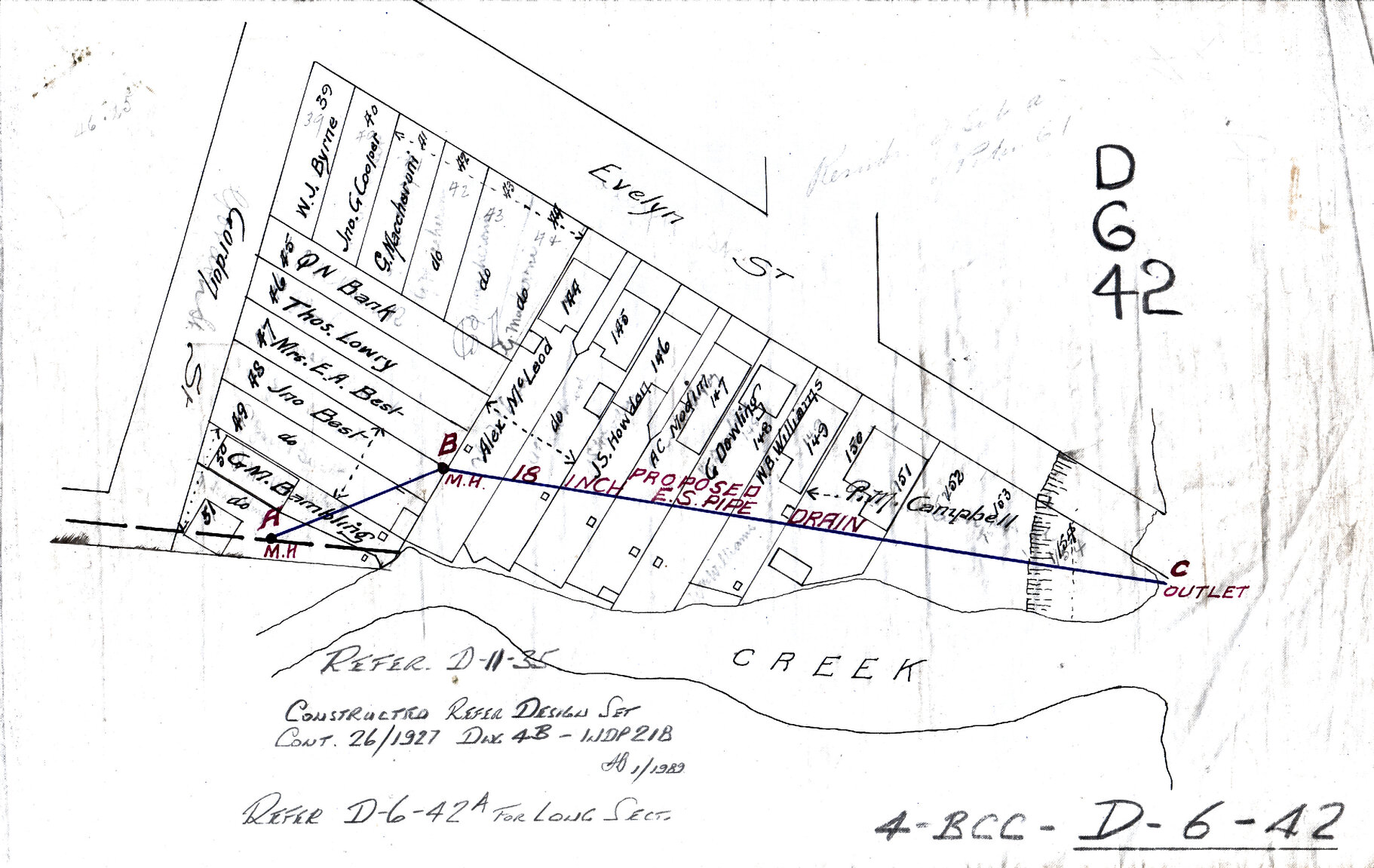 Drain of Gordon and Evelyn Street, Newstead - 1927