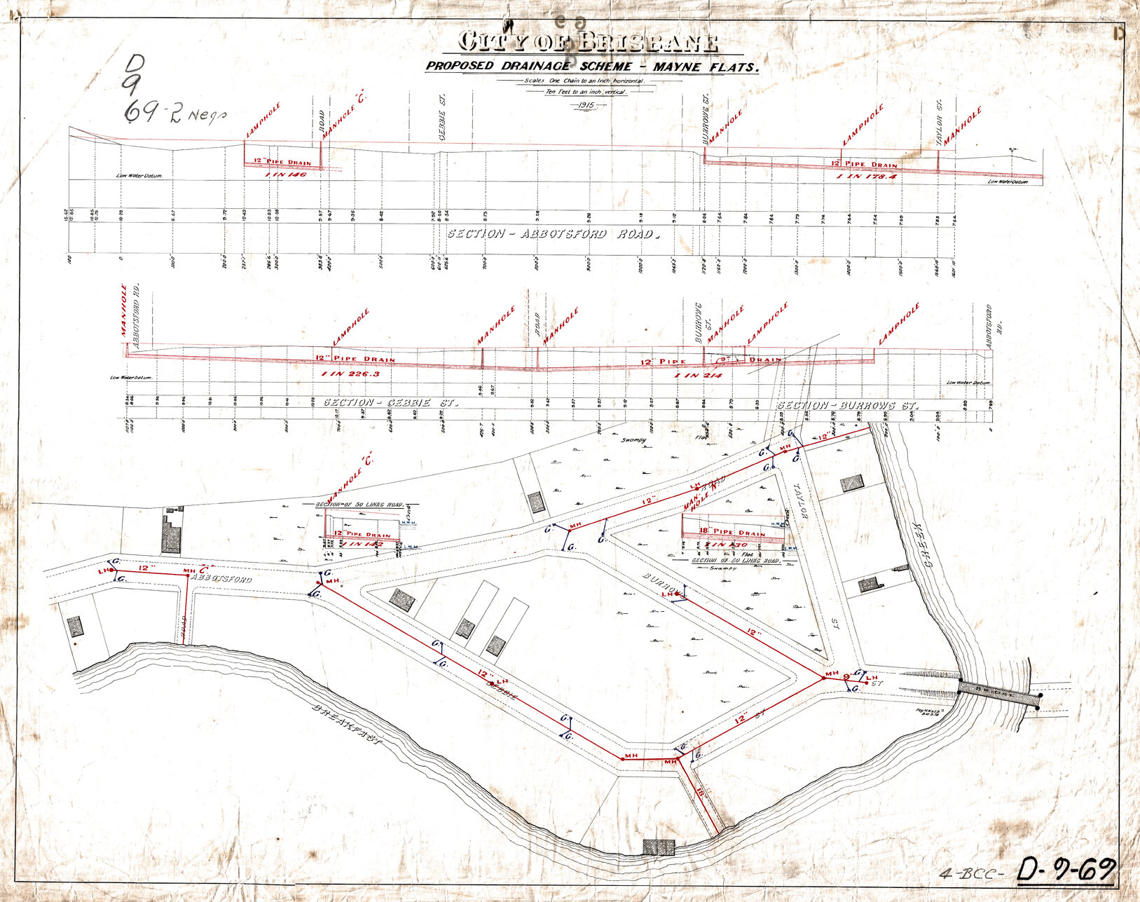 Proposed drainage scheme of Mayne Flats, Bowen Hills - 1915
