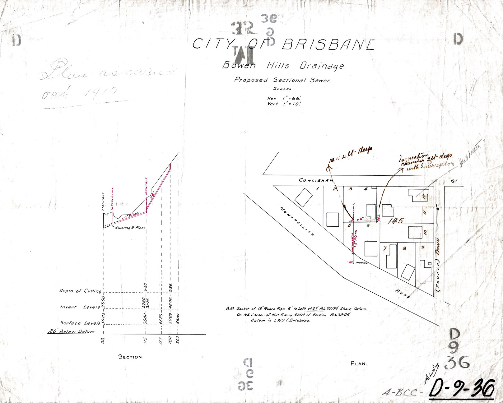 Drainage of Montpelier Road, Cowlishaw and Down Street, Bowen Hills - 1910