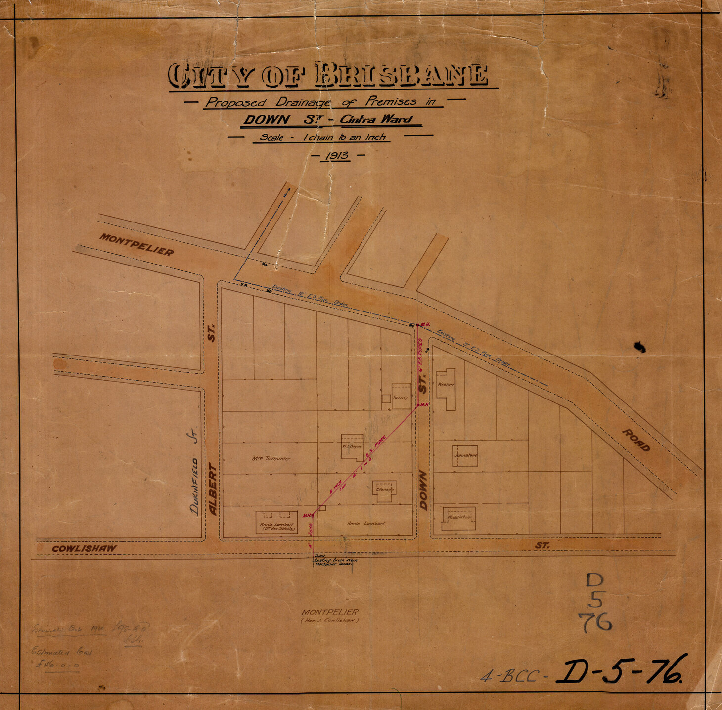Proposed drainage of Down Street, Bowen Hills - 1913