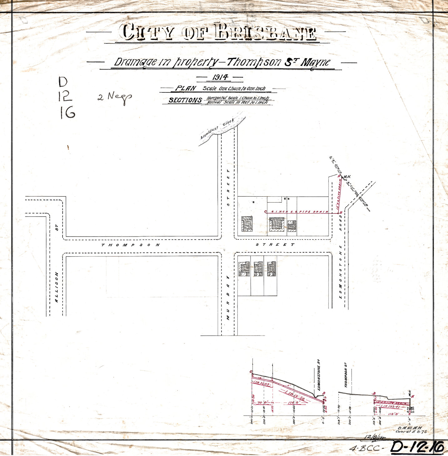 Drainage of properties in Thompson Street, Bowen Hills - 1914