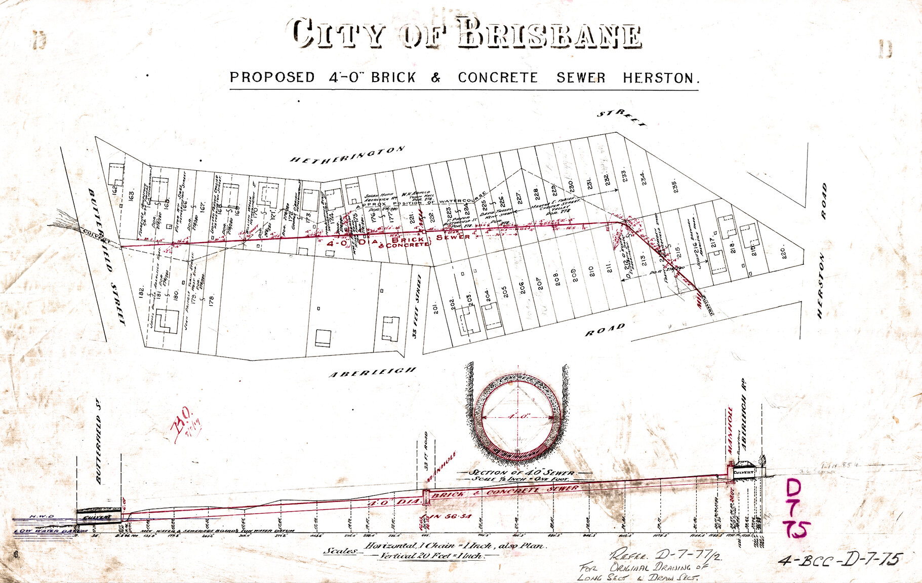 Proposed 4ft brick and concrete sewer, Herston - 1919
