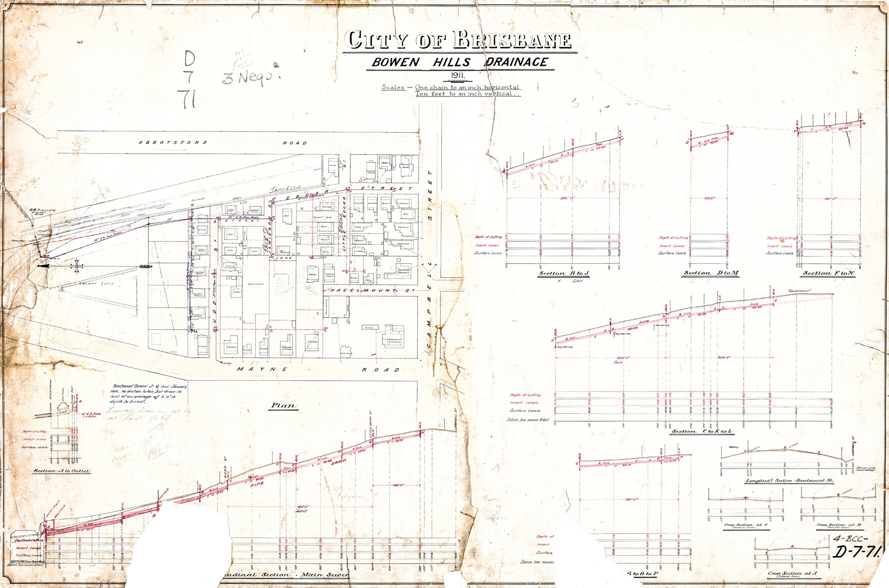 Drainage for block between Abbotsford Road, Mayne Road, and Campbell Street, Bowen Hills - 1911