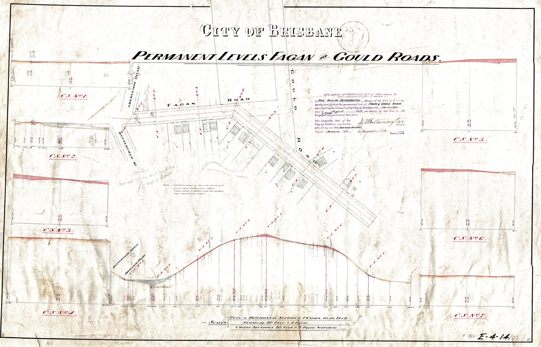 Fagan and Gould Road permanent levels, Herston - 1917