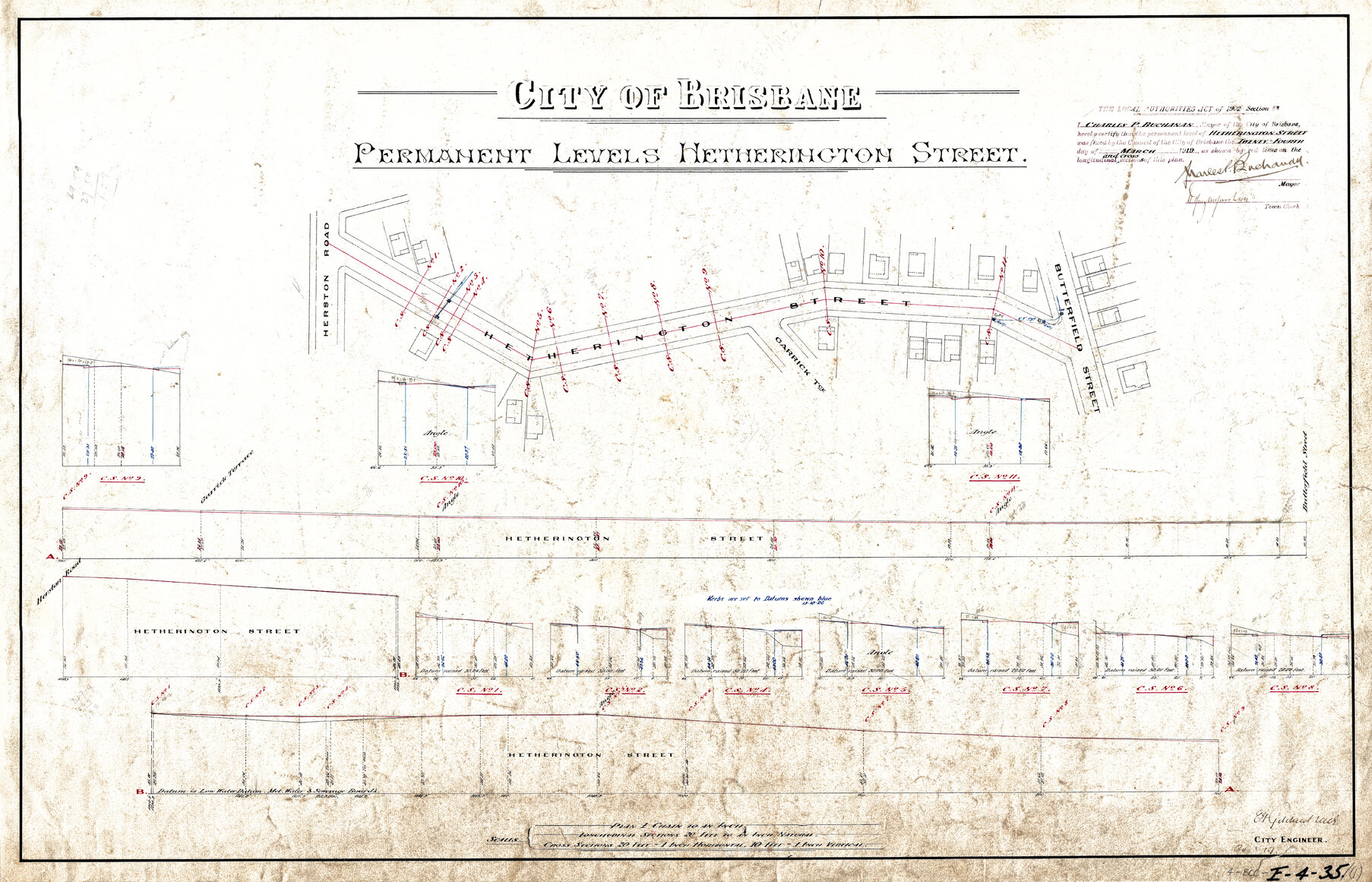 Permanent levels of Heatherington Street, Herston - 1919