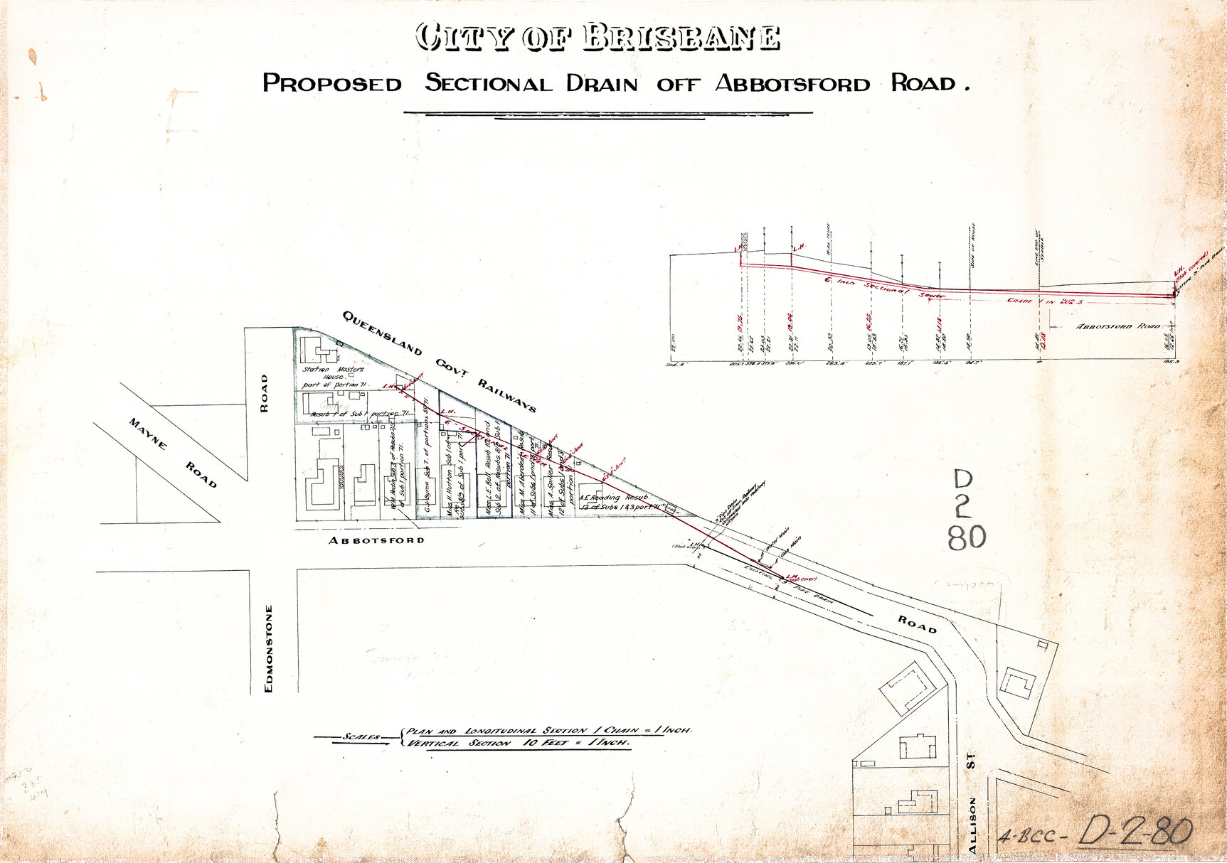 Proposed sectional drain of Abbotsford Road, Bowen Hills - 1922
