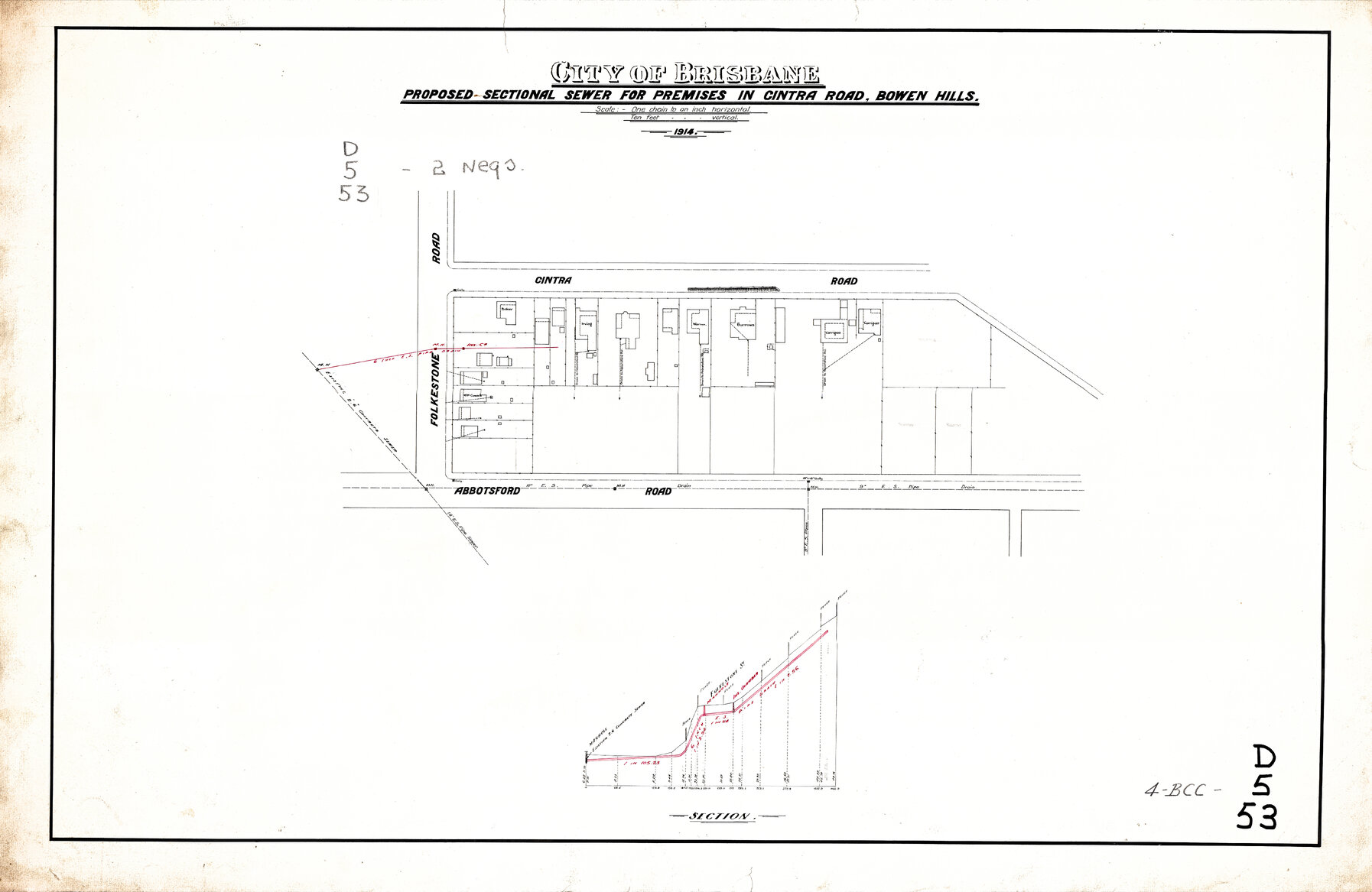 Proposed sectional sewer for premises in Cintra Road, Bowen Hills