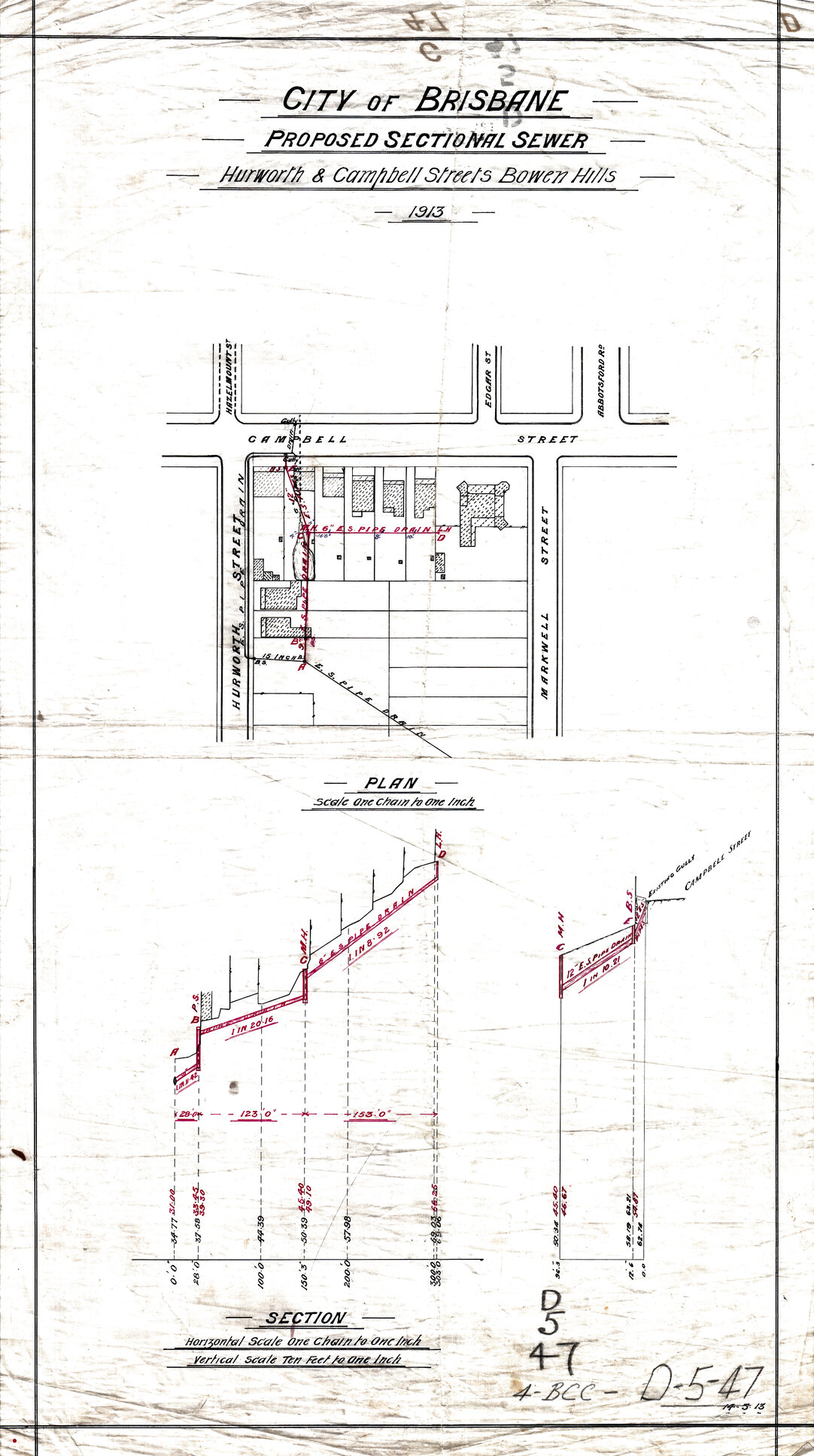 Hurworth and Campbell Street sectional sewer, Bowen Hills - 1913, 1916