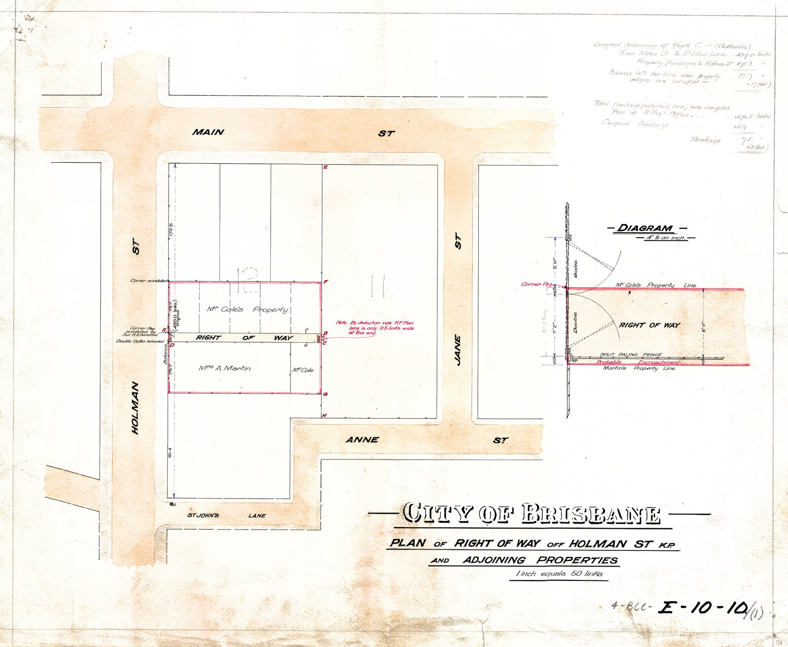 Plan of right of way off Holman Street, Kangaroo Point and adjoining properties