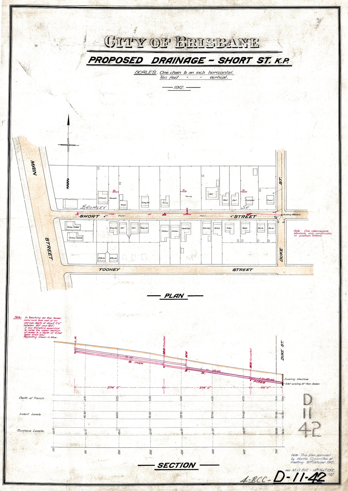 Proposed drainage on Short [Bromley] Street, Kangaroo Point - 1912