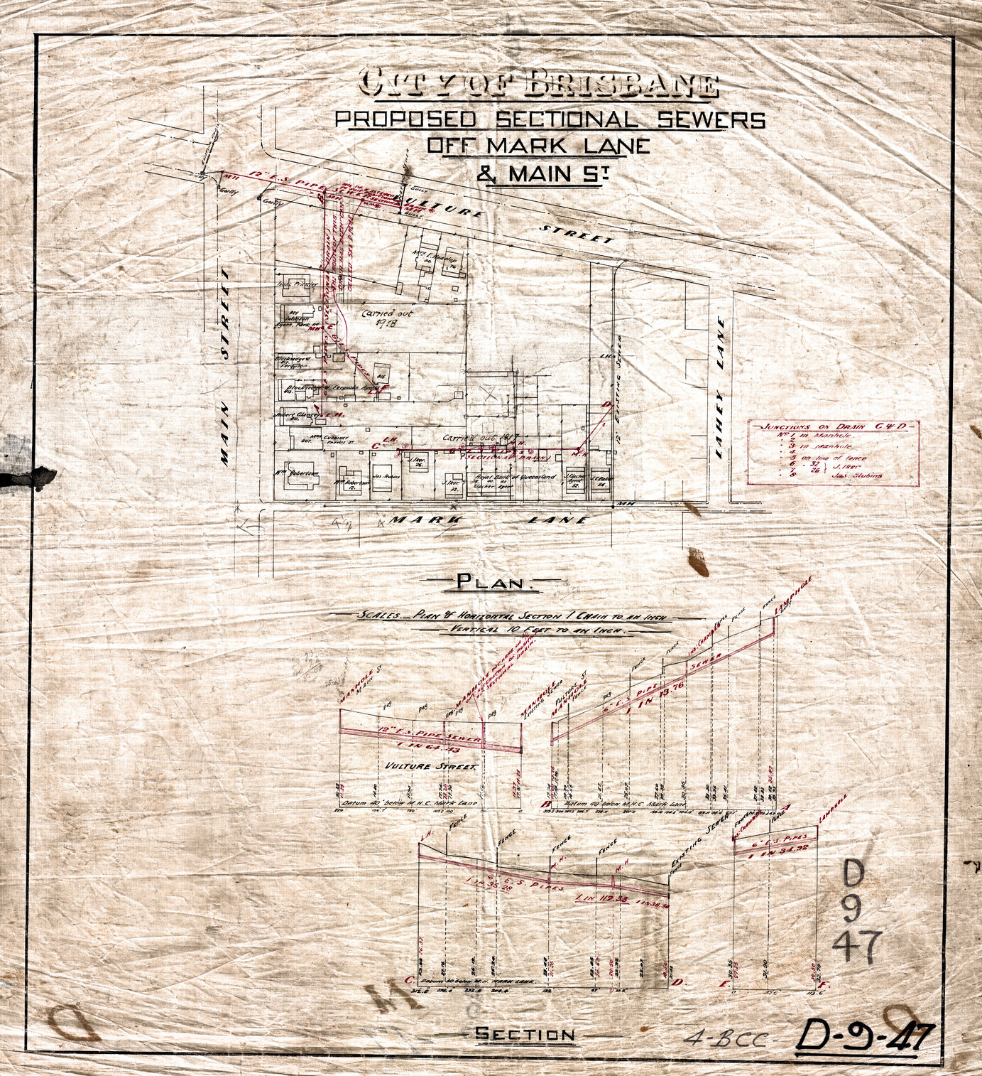 Proposed sectional sewers off Mark Lane and Main Street, Kangaroo Point - 1917