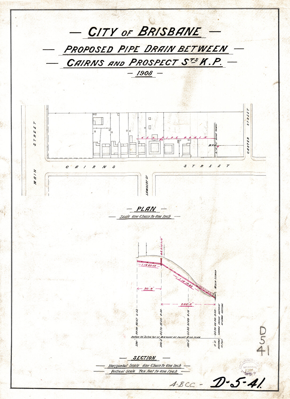 Proposed pipe drain between Cairns and Prospect Street, Kangaroo Point - 1908