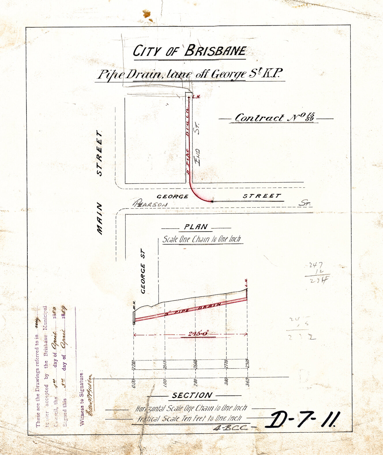 Pipe drain, lane of George [Pearson] Street, Kangaroo Point - 1889