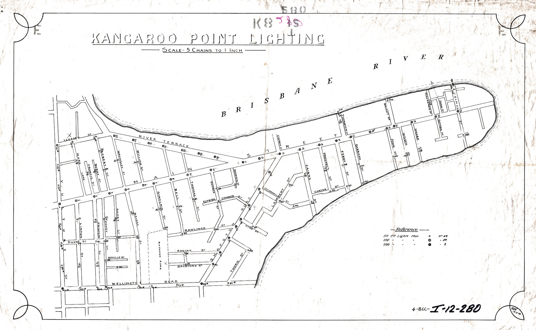 Map of Kangaroo Point showing street lighting and candlepower - 1918