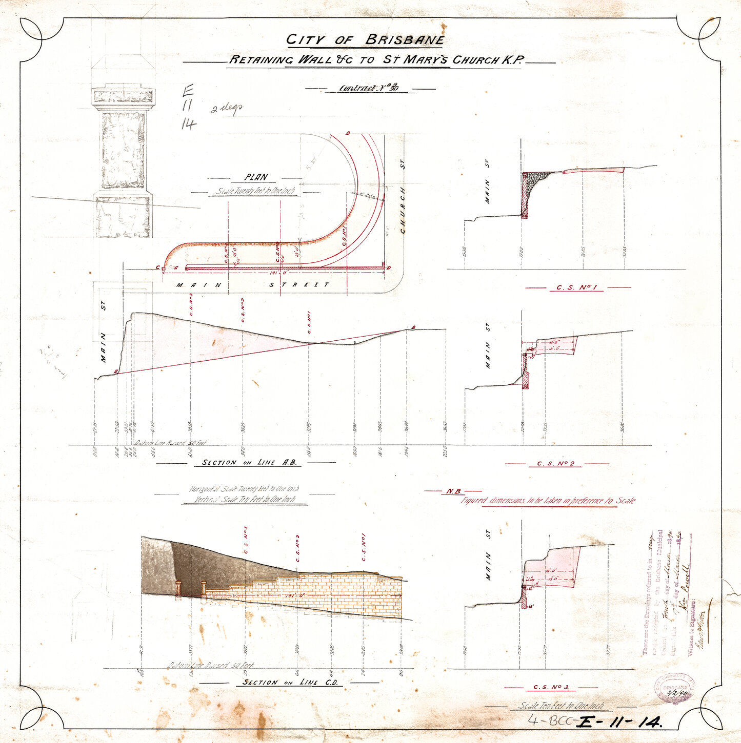 Plan for retaining wall to St Mary's Church, Kangaroo Point - 1890
