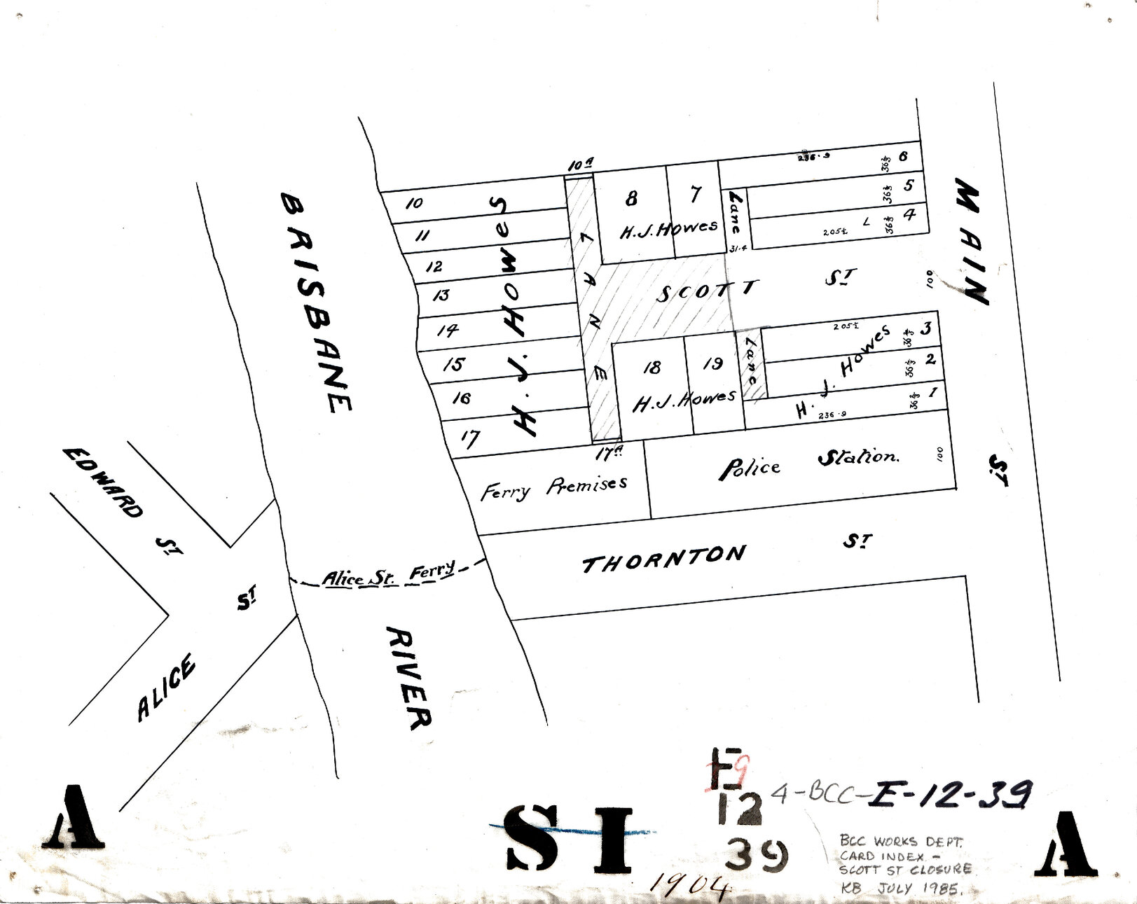 Subdivision off Thornton Street showing Scott Street closure and landowners, Kangaroo Point - 1904