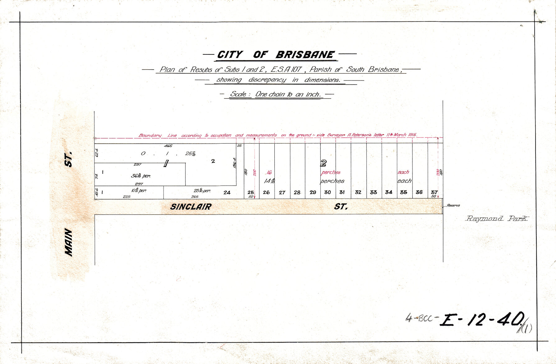 Sinclair Street showing subdivisions, Kangaroo Point, 1915
