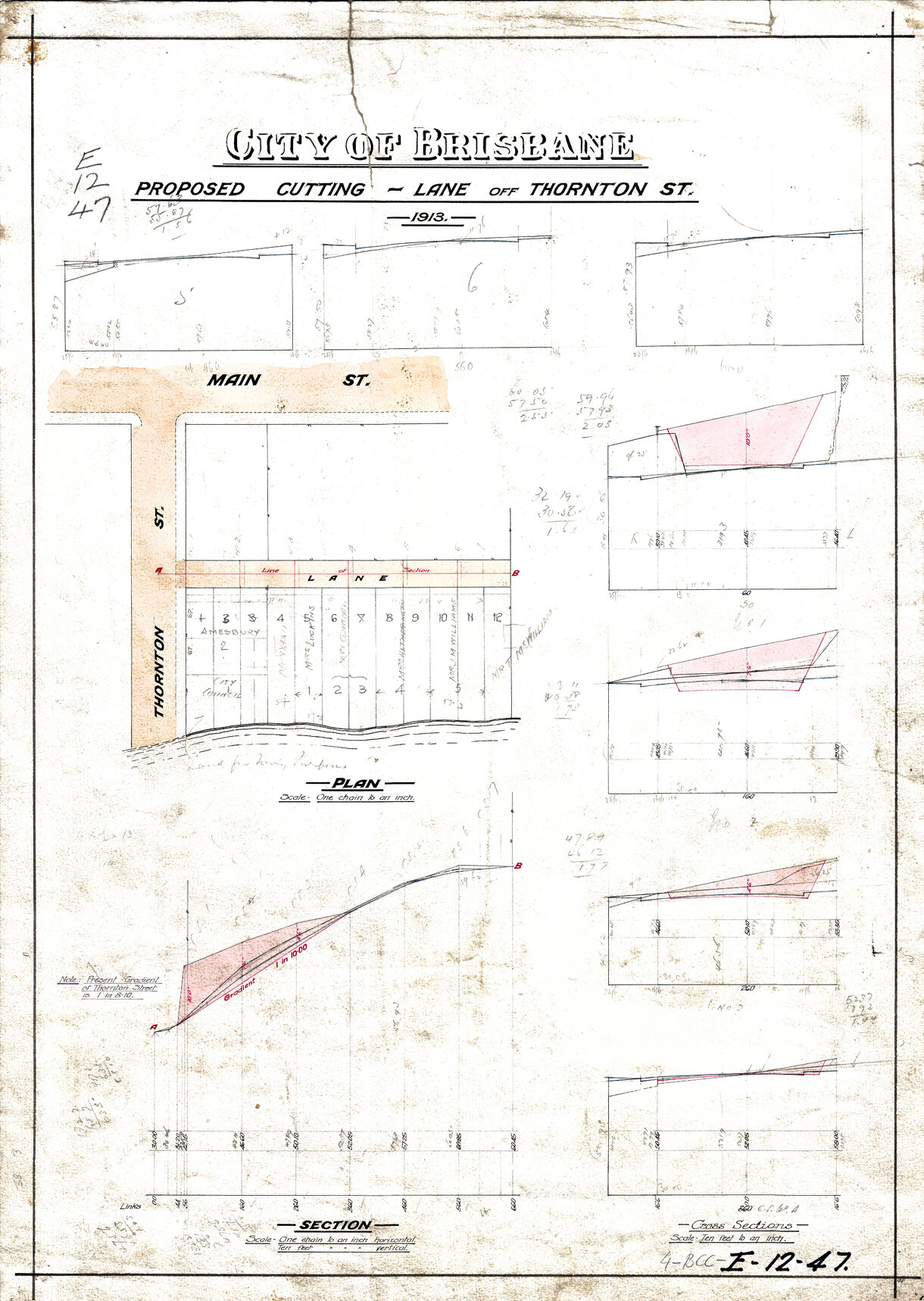 Proposed cutting lane [now Pixley Street] off Thornton Street, Kangaroo Point - 1913