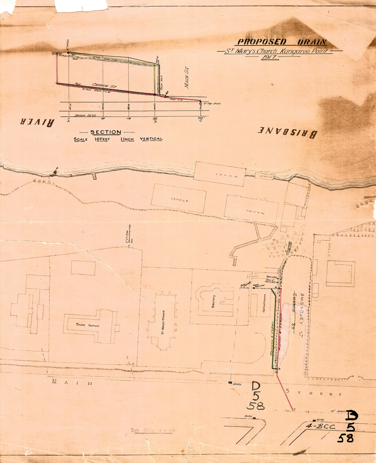 Proposed drain for St Mary's Church, Kangaroo Point - 1917