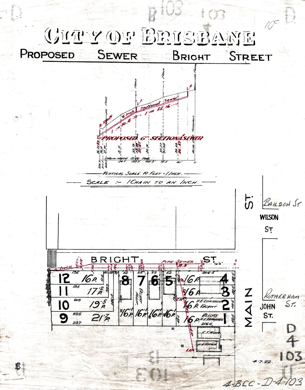Proposed sewer for Bright Street, Kangaroo Point - 1922