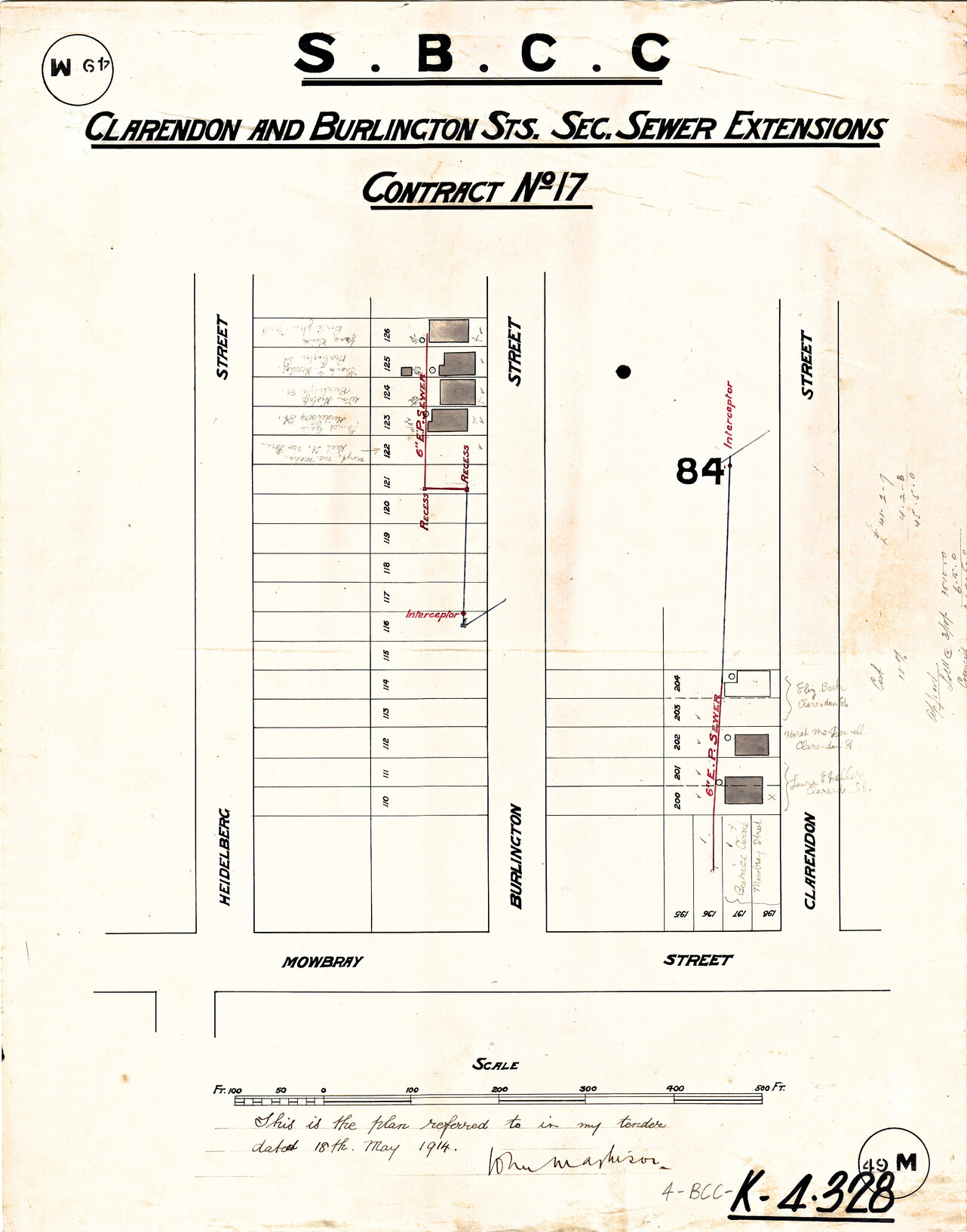 Clarendon and Burlington Street sectional sewer extensions, East Brisbane - 1902, 1914